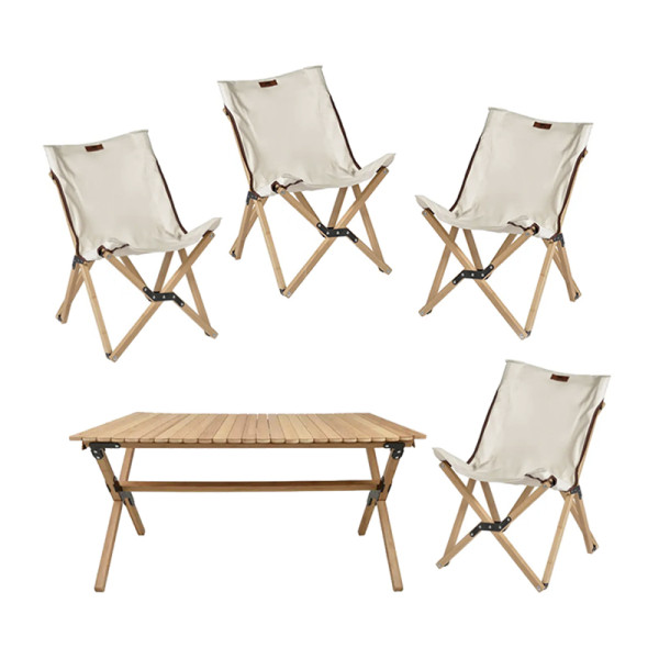 Salon de camping Wild Land pliant 1 table et 4 chaises en bambou et coton