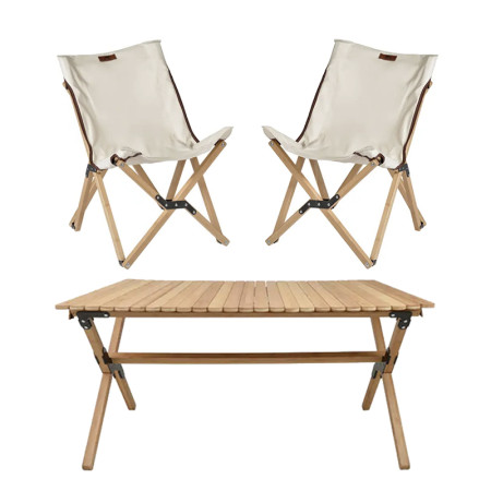 Chaise de camping ou d'appoint pliante Wild Land en coton et bambou assortie à table de camping