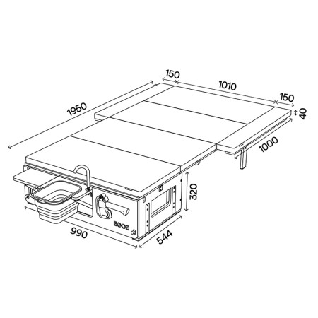 EGOE Nestbox Camper 200 avec lit dessin technique avec dimensions