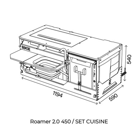 EGOE malle de camping Nestbox Roamer 450 set cuisine dimensions