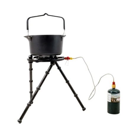 Batterie de cuisson multifonction pour grill, ragoût, friture, en fonte et bois avec bouteille de gaz