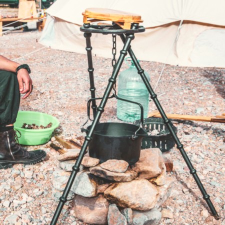 Batterie de cuisson multifonction pour grill, ragoût, friture, en fonte et bois solide et durable