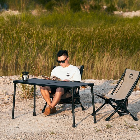 Wild Land MTS-X chaise de camping basse, pliante, en aluminium et coton, avec table basse